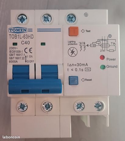 1 Disjoncteur Monophasé 40A avec Différentiel 30mA et avec parafoudre intégré plus & Garantis