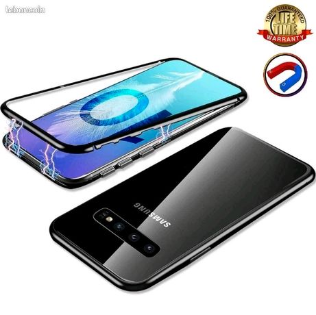 3D SAMSUNG GALAXY S10 plus NOIR + protection magnétique verre trempé s10+
