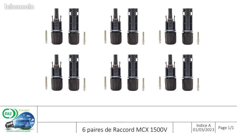 6 Paire de Connecteurs étanches 1500V DC compatibles MC4 plus