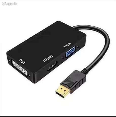 Adaptateur Mini DisplayPort vers HDMI/VGA/DVI 4K Convertisseur Thunderbolt vers multiport 3 en 1 pour MacBook PC ordinateur portable moniteur