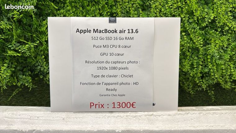 Apple MACBOOK Air 13' M3 16Go RAM 512Go SSD 70W Minuit