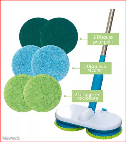 Balai motorisé Duo Spinner Sans Fil à 2 têtes rotatives 6 Disques Microfibre ¿ Rechargeable