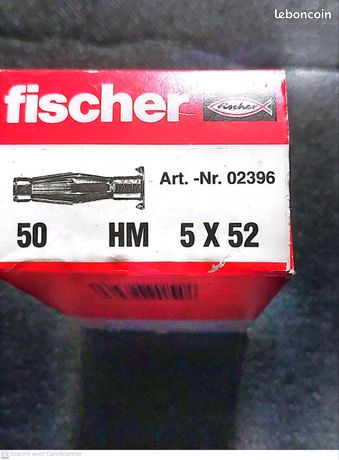 Boite de 50 chevilles molly ficher sans vis hm 5x52 ref 02396