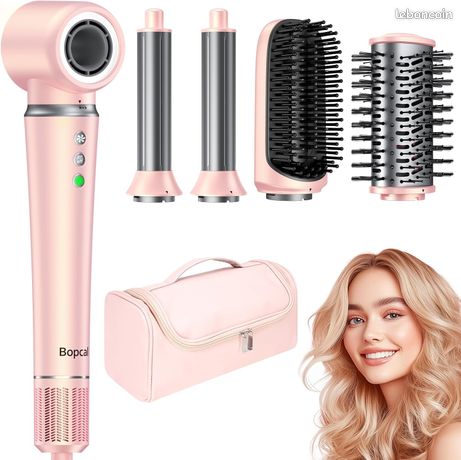 Brosse Soufflante 5 in 1 avec Sac - 160000 RPM Seche Cheveux avec 500M Ionique Négatif, Fers à Boucle Automatique 32mm, Brosse Volumineux et Lissante, Rapide pour Voyages, Cadeaux Luxe
