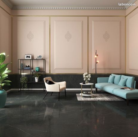 Carrelage luxe effet marbre noir brillant 60x120cm Très haute qualité