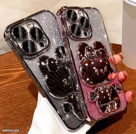 Coque iPhone Luxe Paillettes Sable Mouvant + Support Magnétique Silicone Transparent