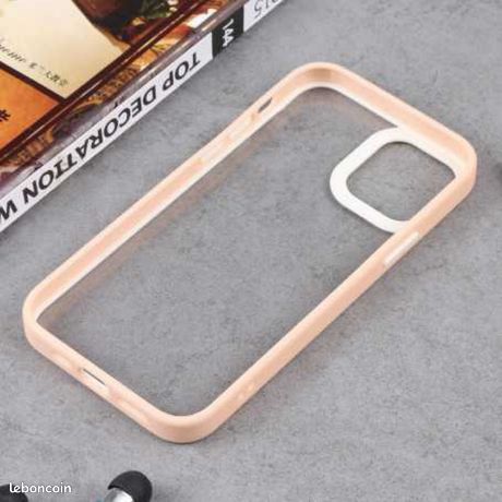 Coque de Protection Transparent avec Cadre de Couleur Contrastée pour iPhone 12/12 Pro Rose Clair