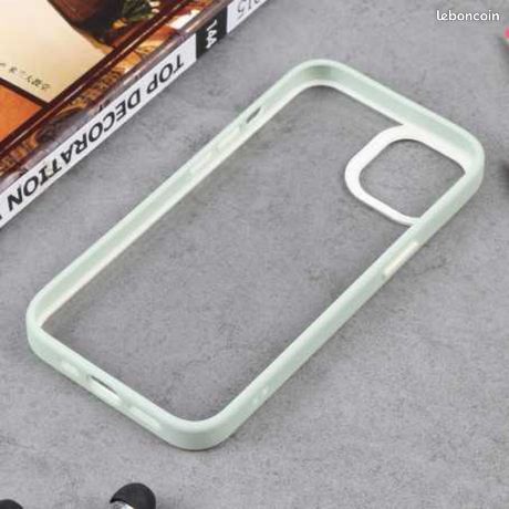 Coque de Protection Transparent avec Cadre de Couleur Contrastée pour iPhone 13 Pro Menthe