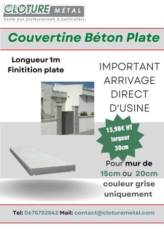 Couvertine béton 1 m gris 1398 HT