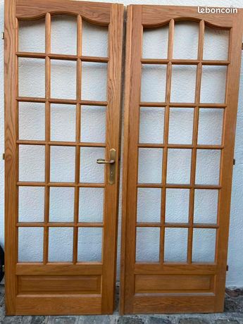 Double porte en chene massif lapeyre a petits carreaux ; dimension 72x202
