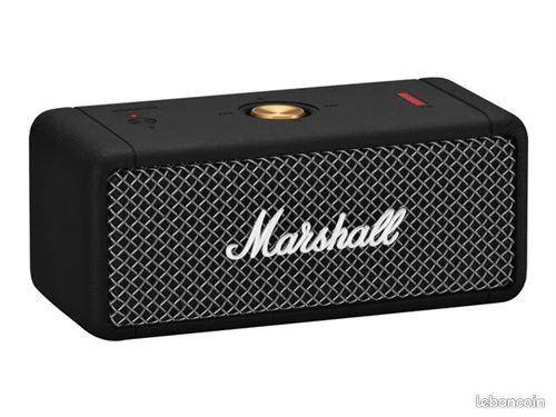 Enceinte Marshall Emberton noire Bluetooth son puissant design compact et robuste autonomie jusquà 20h. Idéale pour écouter votre musique partout avec style et qualité