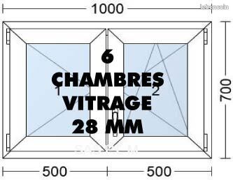 FENETRE 2 VANTAUX 1000 mm x 700 mm PVC Haut De Gamme Menuiserie
