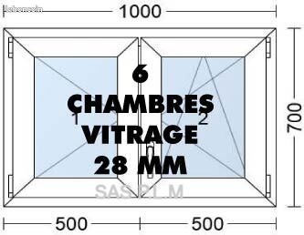 FENETRE 2 Vantaux 1000 mm X 700 mm PVC MENUISERIE Haut De Gamme