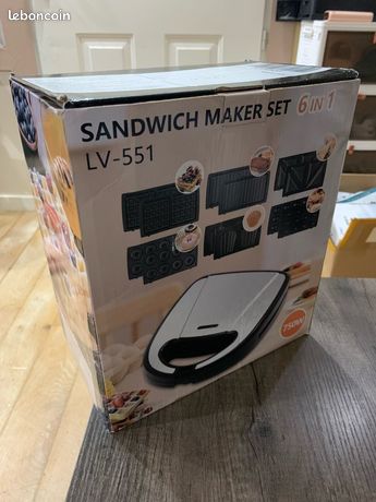 Gaufrier, Gauffrier multifonctions 750W avec 6 plaques de gril antiadhésives amovibles, gauffrier répondant à différents besoins de petit-déjeuner