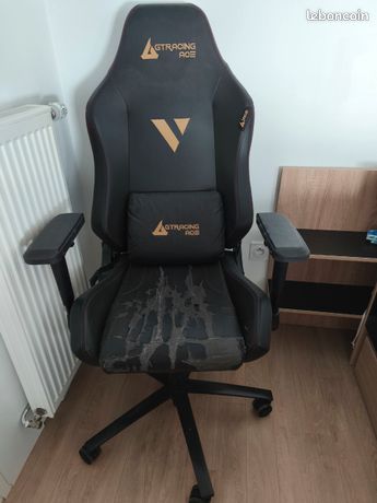 GTRACING Chaise Gaming Fauteuil de Bureau Siège Ergonomique Fonction Berçante et Pivotante avec Accoudoirs 4D et Coussin Lombaire Mobile Réglable en Hauteur (Noir)