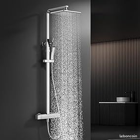 HOMELODY Système de douche avec thermostat chromé En acier inoxydable Douche de pluie avec robinetterie Ensemble avec pommeau de douche à effet pluie Barre de douche réglable
