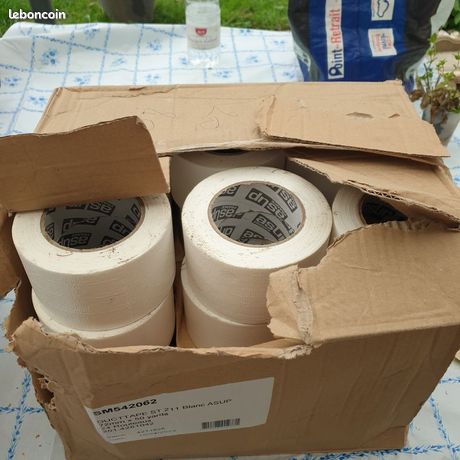24 ROULEAUX RUBANS SCOTCH ADHESIFS PROFESSIONNELS TOILES TISSES BLANCS 7,2 cm X 50 m