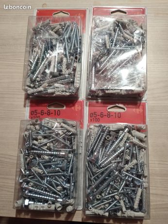 4 boites de vis et chevilles Ø 5-6-8-10Mm produit 100 pièces par