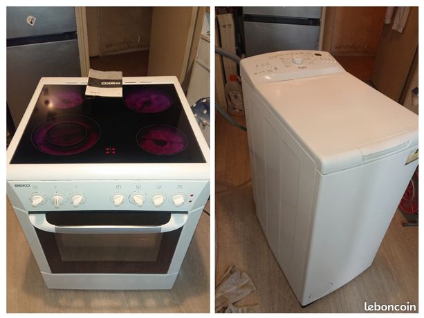 Lots Cuisinière Vitrocéramique Beko Four Multif Catalyse Grill Tourne Broche à Chaleur Tournante+Lave Linge Wirlpool 6ème Sens Class A+++ 6kg 1200tr 20 Program Lavage Rapide 15/30 min Différé 23Tbeg i