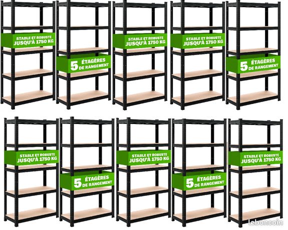 MEGA PACK 10 étagères professionnel NOIR rack rangement