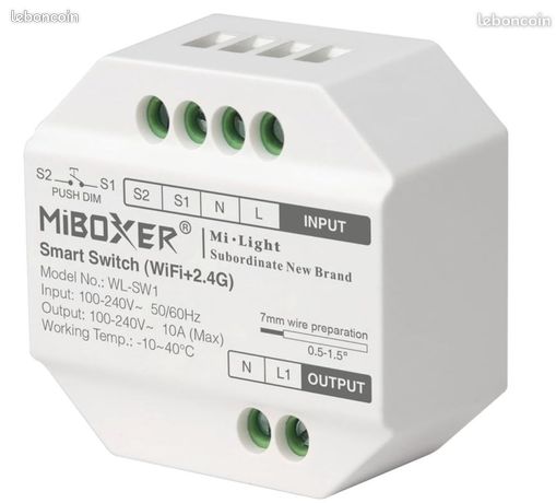 Miboxer Smart Switch (WiFi + 2.4G), Prise en charge de Tuya Smart Amazon Alexa et de la commande vocale Google Home Télécommande 2,4 GHz, WL-SW1