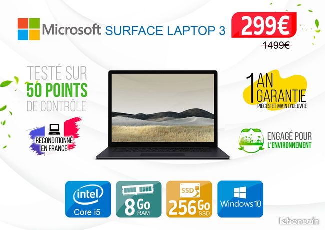 Microsoft Surface Lap 3 Intel® Core™ i5-1035G7 8GO RAM 256SSD Windows 10 Pro :