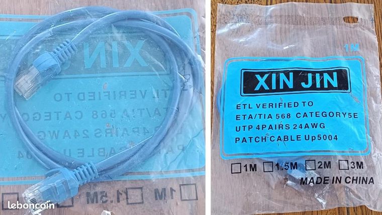 Cordon RJ45 éthernet mâle / mâle de 100 cm Couleur bleu Connecteurs réseau Catégorie 5E 4 paires 24AWG