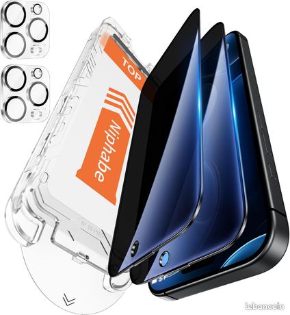 Niphabe 2 Pièces Anti Espion Verre Trempé pour iPhone 16 Pro 6,3 Pouces avec 2 Caméra Arrière Protecteur Anti-Rayures, Dépoussiérage Automatique, Sans Bulles, HD Transparent Dureté 9H Glass