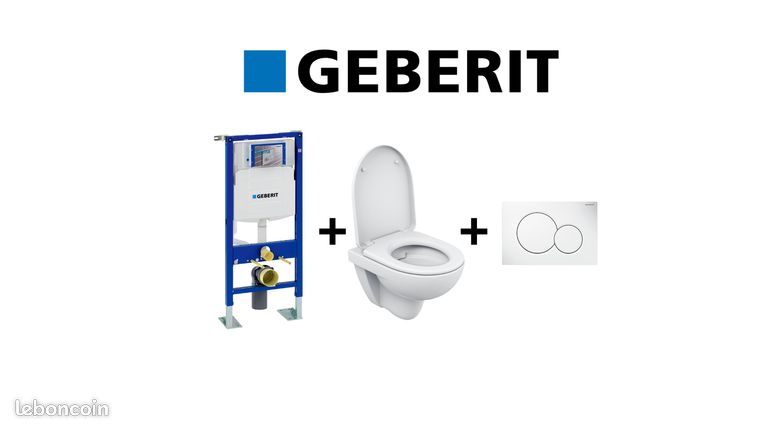 Pack WC Suspendu Bâti Geberit autoportant + Cuvette sans bride + Plaque de déclenchement Sigma01