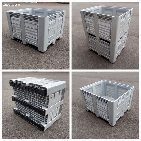 Palox alimentaire monobloc ajouré 690 litres, 120 x 100 x 78 cm, gris, empilable