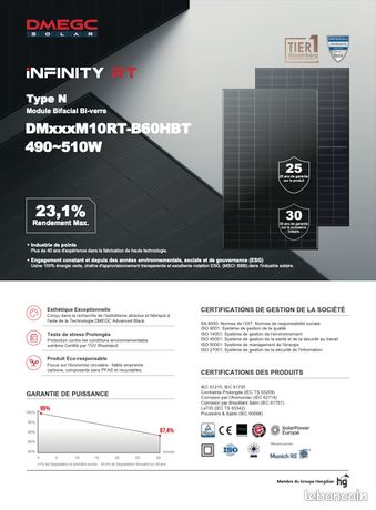 ☀️ Panneaux solaires DMEGC Infinity 500 Wc – Neufs, garantie 25 ans