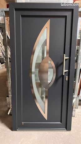 🏠 Porte d’entrée aluminium – 105 x 210 cm – Anthracite/Blanc