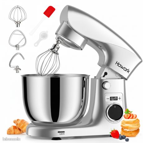 Robot Pâtissier HOWORK 5L Moteur 1500W Bol Inox Accessoires Complets