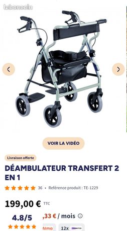 Rollator 4 roues 2 en 1