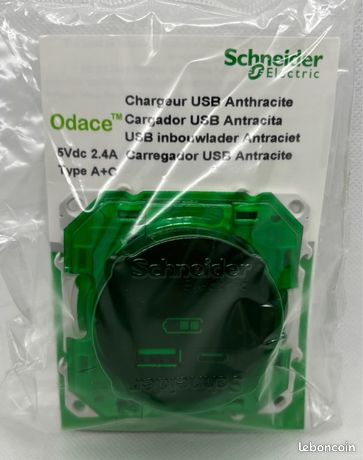 Schneider - odace prise double usb anthracite - type a+c - 2.4a -s540401