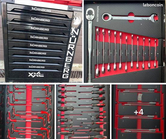 Servante d’atelier xxl 8/8 tiroirs pleins complète et finition chrome vanadium