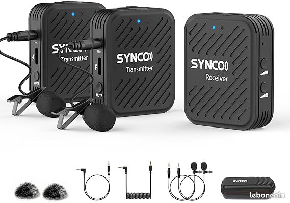 SYNCO 24G Système de Microphone sans Fil G1 A2 Kit émetteur-Récepteur Transmission de 50M Micro Cravate Lavalier Surveillance en Temps Réel pour Caméra DSLR PC Smartphone Enregistrement Vidéo