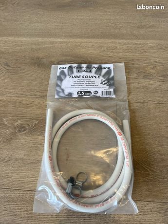 Tube flexible souple de gaz butane/propane Caoutchouc COMAP- longueur 1,50 m dans emballage d’ Validité jusqu’en 2028 Avec colliers Raccordement sur tétine