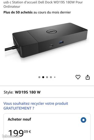Usb station daccueil dell dock WD19s 180w