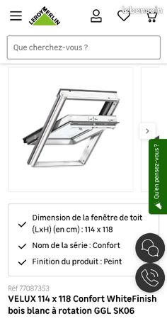 Velux 114 x 118 confort jamais posé, petite fêlure de 10cm sur la vitre intérieure
