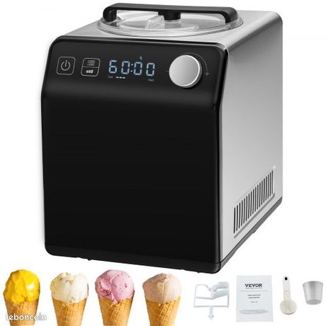 VEVOR Sorbetière Automatique Turbine à Glace Professionnelle 2 L 180 W Machine à Glace Électrique Écran LCD Préparation Rapide sans Pré-congélation pour Faire Sorbet Yaourt Crème Glacée